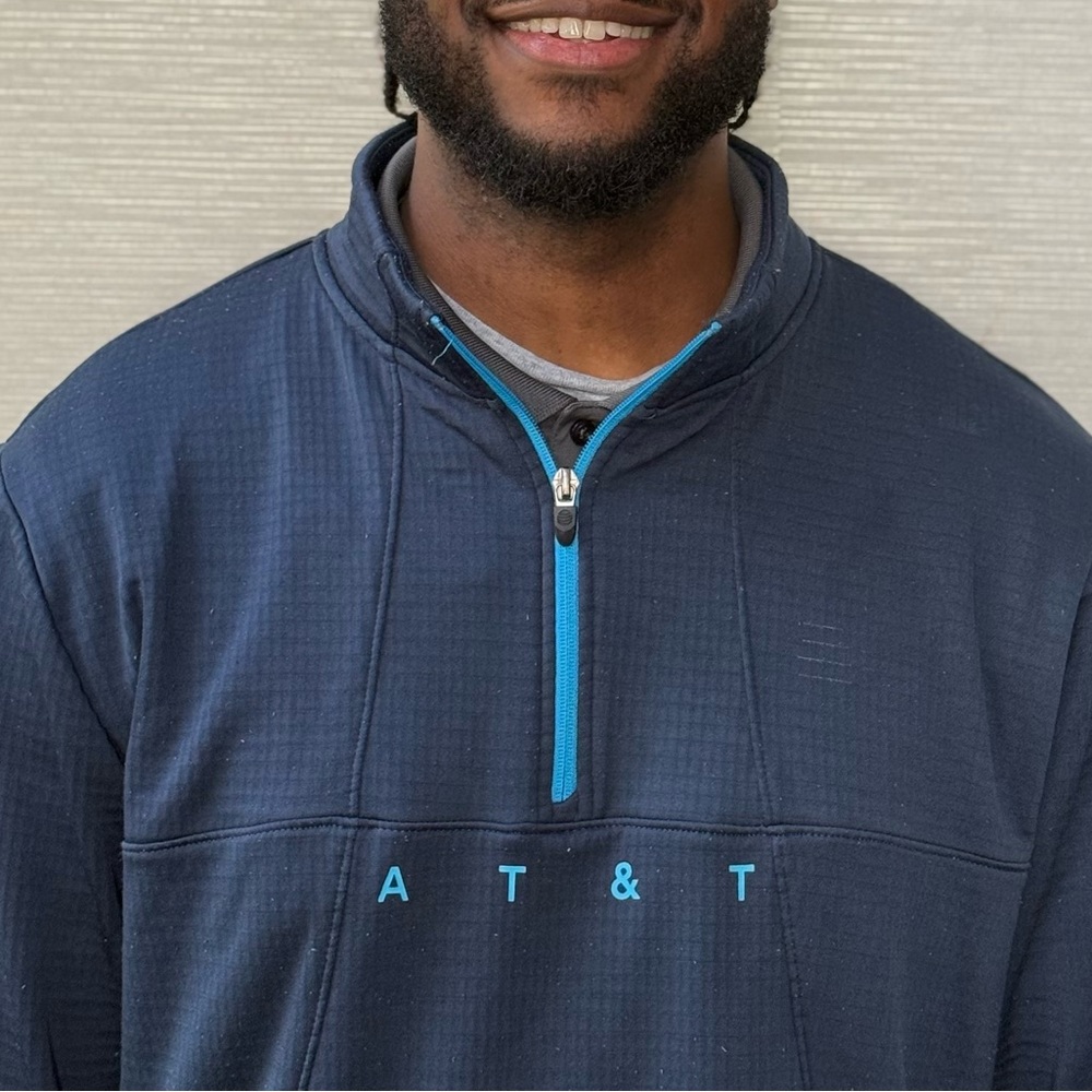 AT&T men’s long sleeve 1/4 zip pullover Sweatshirt size Large blue uniform cozy